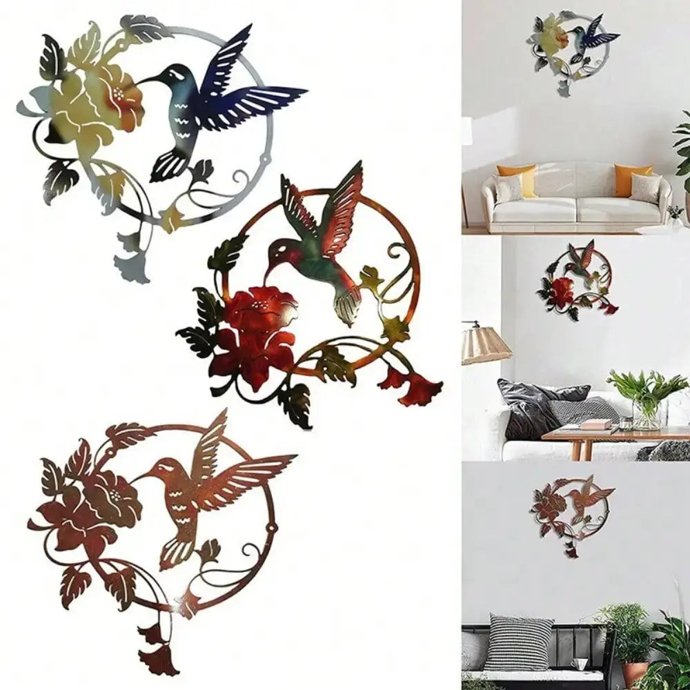Dracaena Iron Art Hummingbird Wall Decor Outdoor Garden Set of 3 Mayra and Company