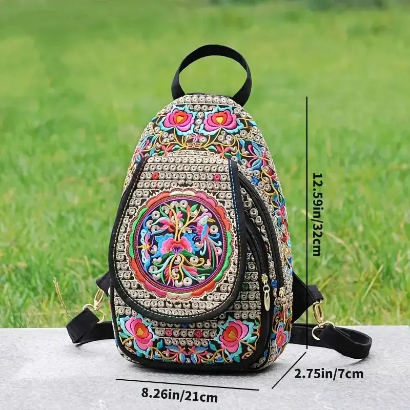 Women's Mini Embroidery Backpack, Backpack With Detachable Strap, Ethnic Style Versatile Multifunction Chest Bag Mayra and Company