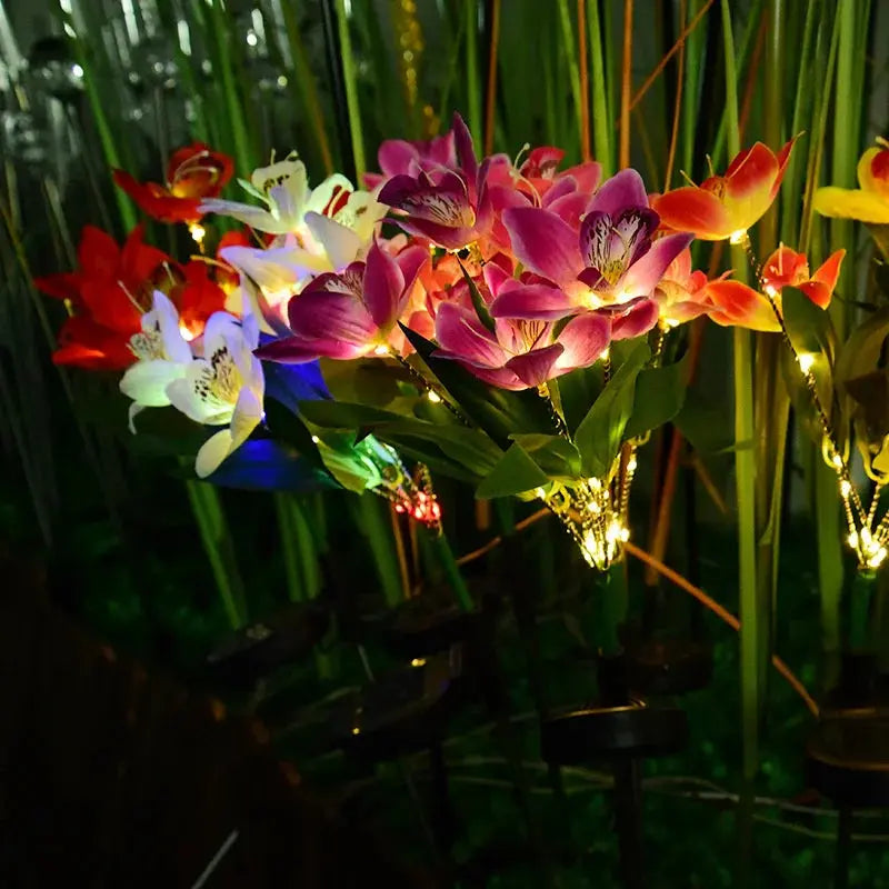Garden Solar Lamp LED Artificial Orchid Flower Outdoor Decoration Mayra and Company