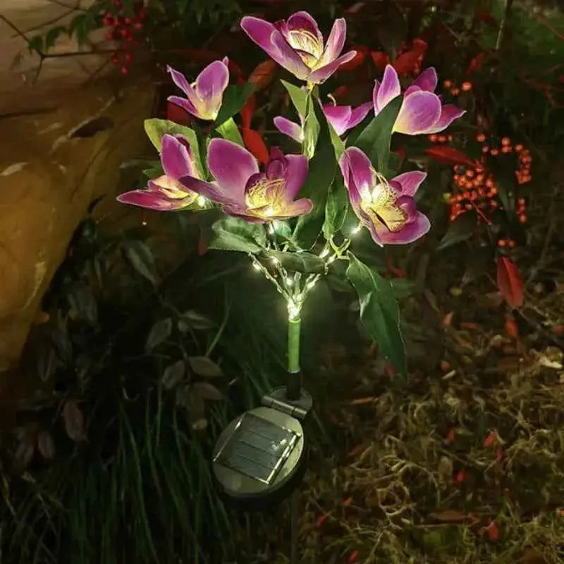Garden Solar Lamp LED Artificial Orchid Flower Outdoor Decoration