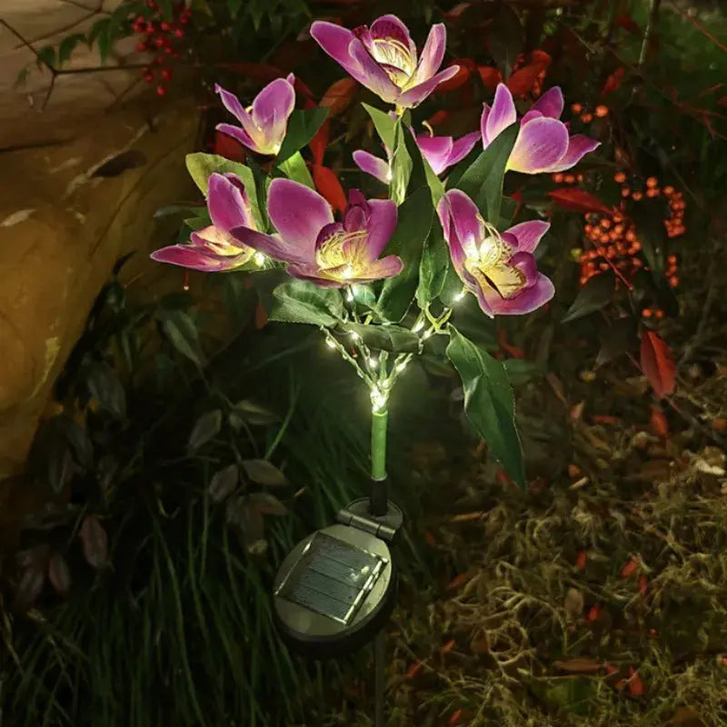 Garden Solar Lamp LED Artificial Orchid Flower Outdoor Decoration Mayra and Company