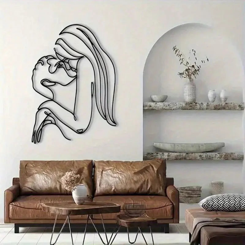Couple Kissing (Long Hair Lady) Metal Wall Art (Wall Sculpture) | Waterproof Rustproof | Halloween & Christmas Gift Mayra and Company