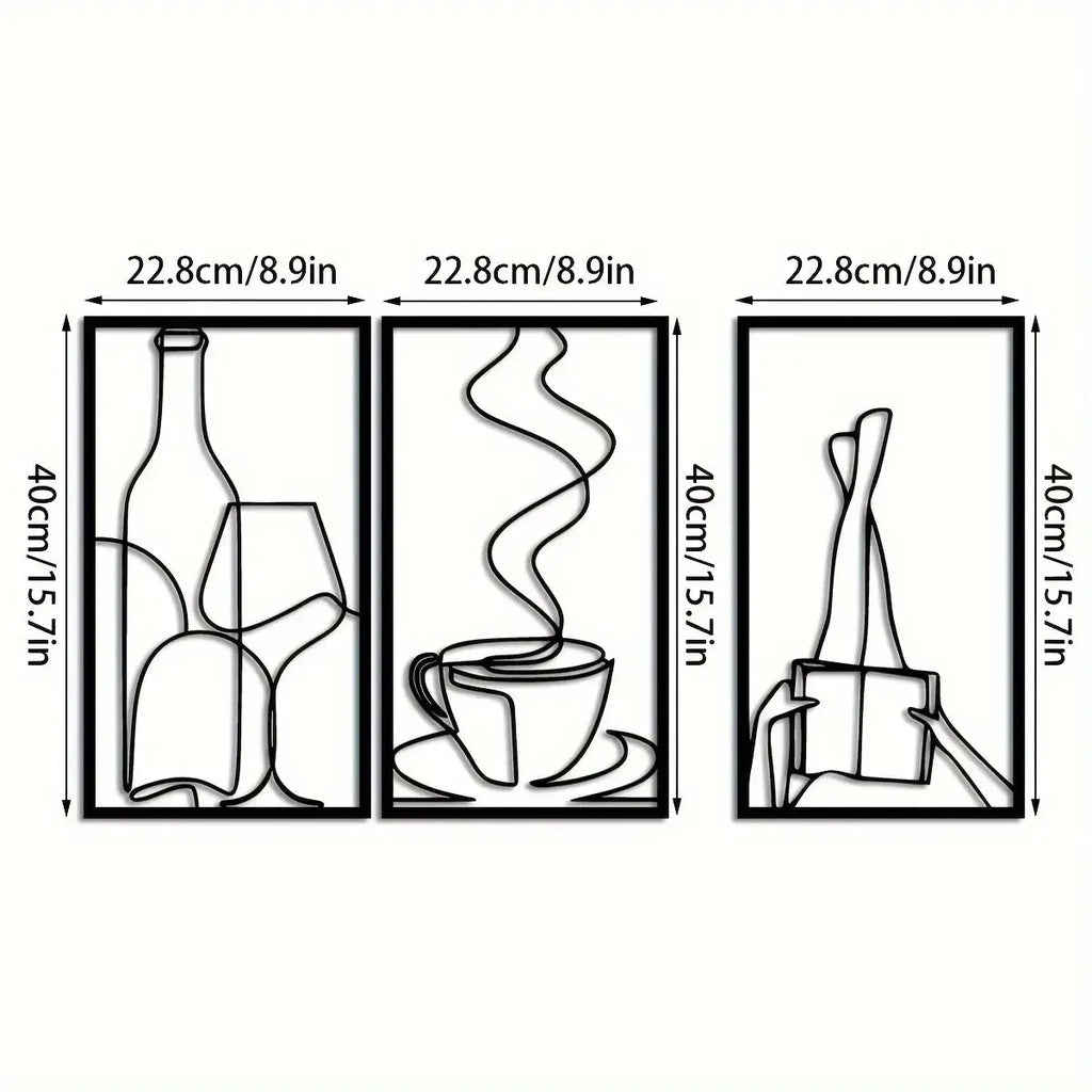 3-Piece Bookish Metal Wall Art, Minimalist Line Art for Reading & Coffee Lovers，Coffee Lover Minimalist Wall Art Mayra and Company