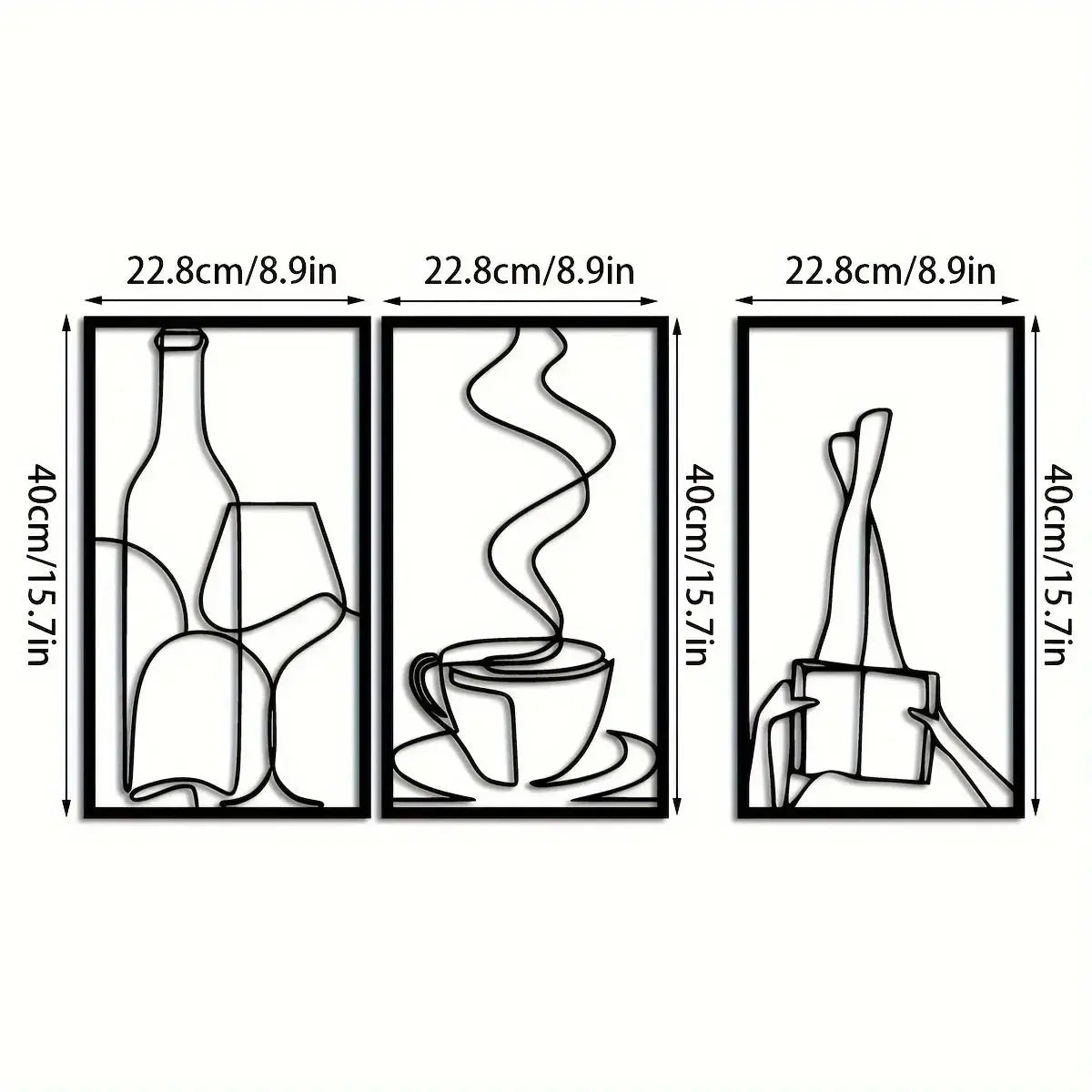 3-Piece Bookish Metal Wall Art, Minimalist Line Art for Reading & Coffee Lovers，Coffee Lover Minimalist Wall Art Mayra and Company