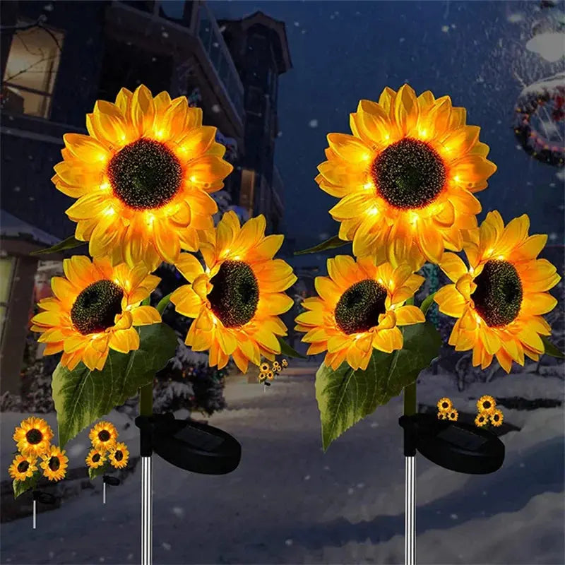 3 Heads 1 Head Solar Simulation Sunflower LED Lights Garden Yard Lawn Night Lights Landscape Lamp Decor Christmas Flower Light Mayra and Company