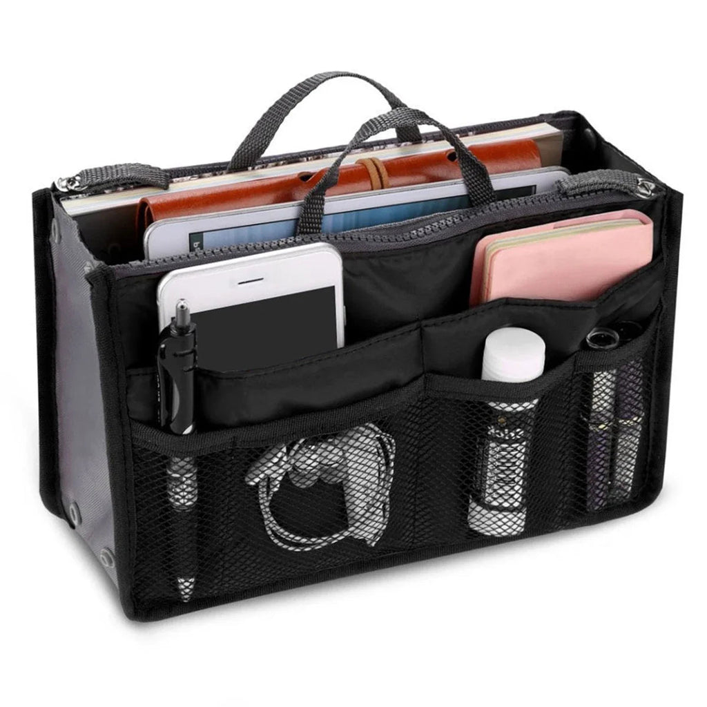 Women Cosmetic Organizer Bag Nylon Travel Insert Organizer Handbag Foldable Large Capacity Insert Bag Liner Makeup Tote Mayra and Company