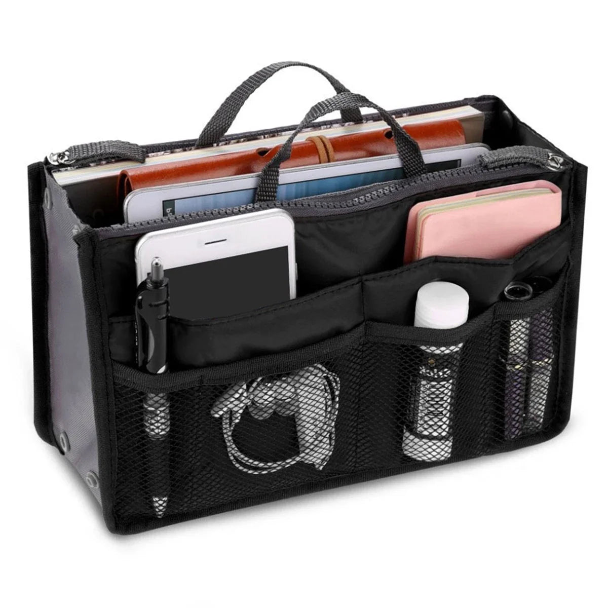 Women Cosmetic Organizer Bag Nylon Travel Insert Organizer Handbag Foldable Large Capacity Insert Bag Liner Makeup Tote Mayra and Company