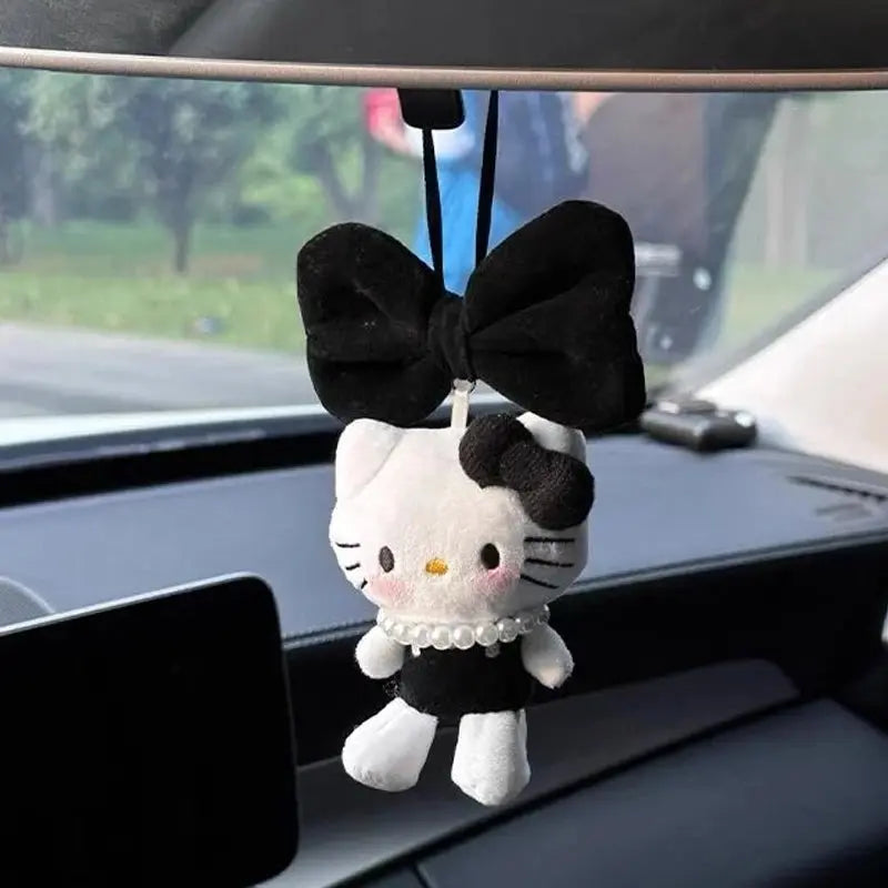 Vintage Black 3D Pearl Bow Hello Kitty Car Pendant Mayra and Company
