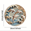 2D Wooden Disc Dolphin Underwater Theme Sign 8 Inch Design Decorative Art Durable Wall Plaque Bedroom Office Cafe Bar Mayra and Company