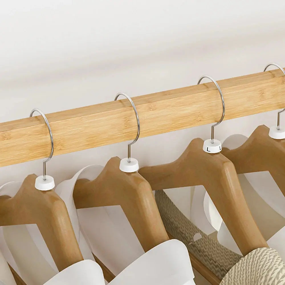 Bamboo Clothes Rail Rack Double Hanging Rails Clothes Rack on Wheels Free Standing Garment Rack with Storage Shelves Coat Rack Mayra and Company
