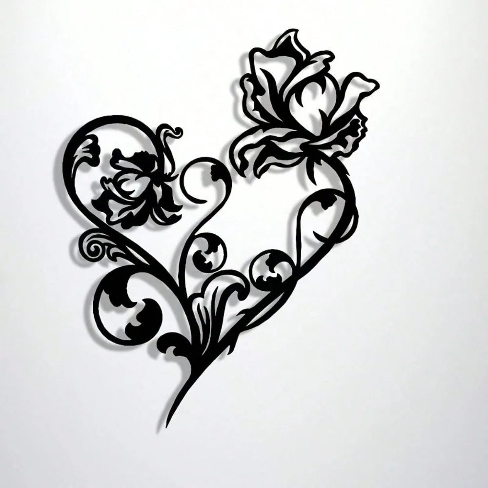 Elegant Black Metal Wall Sign - Abstract Heart Craft for Nature Lovers & Decor Enthusiasts Mayra and Company