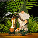 Outdoor Garden Dwarf Statue-resin Gnome Statue Lighting Wizard Solar Led Light Welcome Sign Gnome Yard Lawn Large Figurine ( 14 inches High)