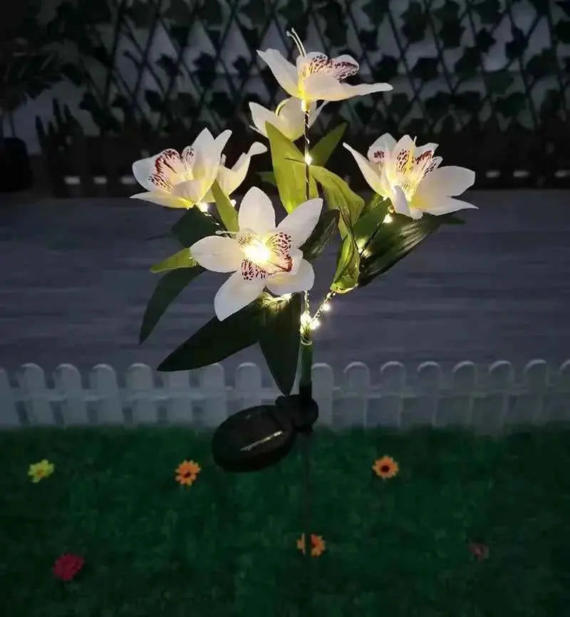 Garden Solar Lamp LED Artificial Orchid Flower Outdoor Decoration