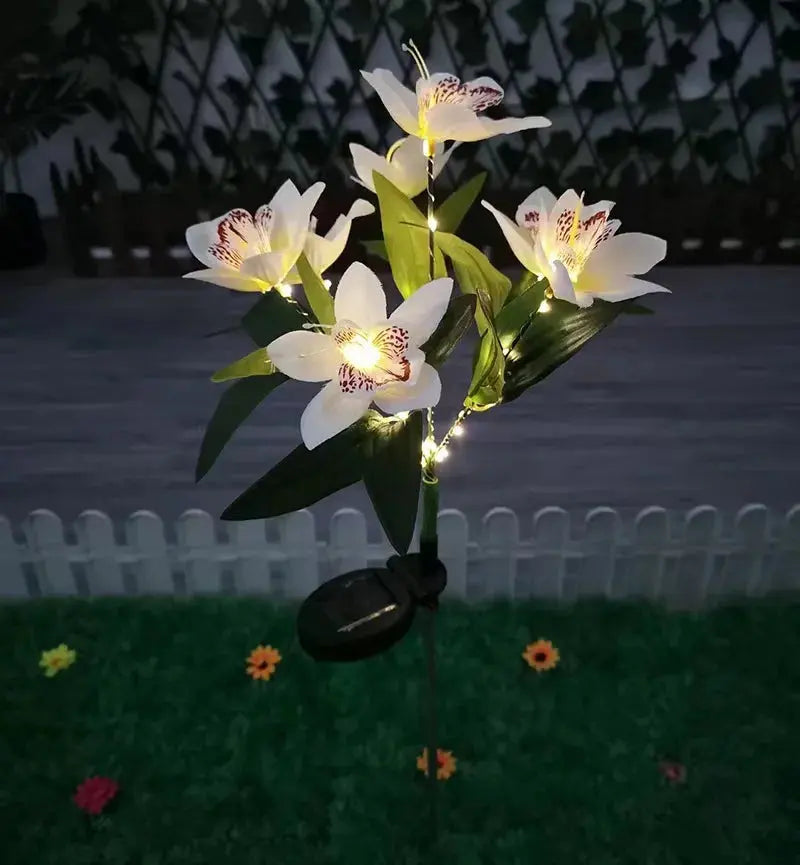 Garden Solar Lamp LED Artificial Orchid Flower Outdoor Decoration Mayra and Company