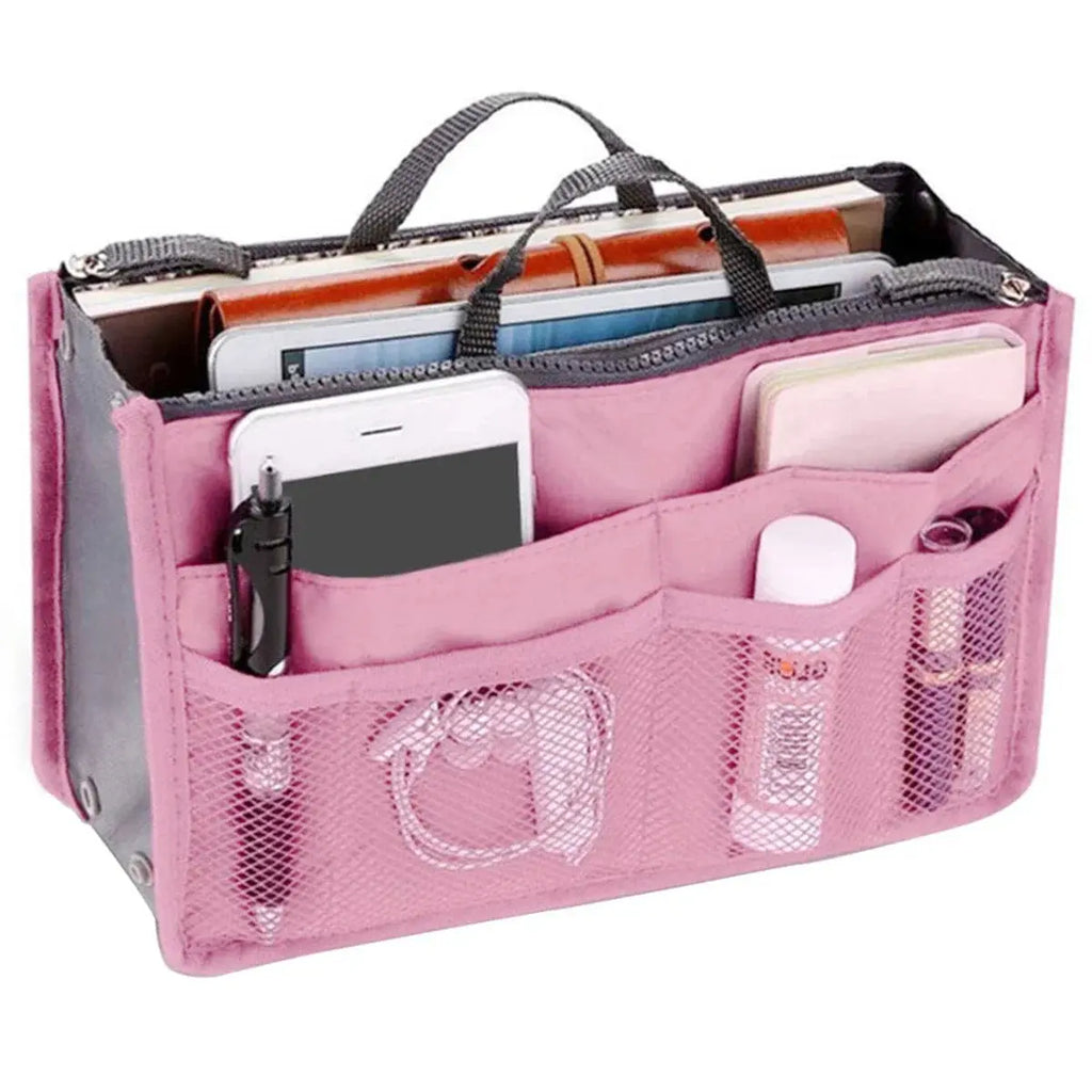 Women Cosmetic Organizer Bag Nylon Travel Insert Organizer Handbag Foldable Large Capacity Insert Bag Liner Makeup Tote Mayra and Company