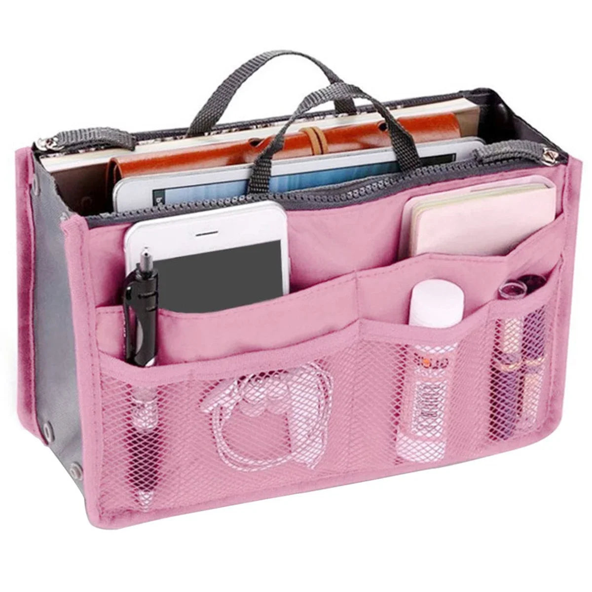 Women Cosmetic Organizer Bag Nylon Travel Insert Organizer Handbag Foldable Large Capacity Insert Bag Liner Makeup Tote Mayra and Company