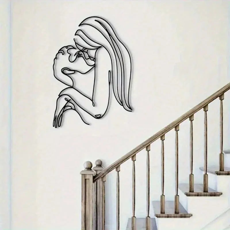 Couple Kissing (Long Hair Lady) Metal Wall Art (Wall Sculpture) | Waterproof Rustproof | Halloween & Christmas Gift Mayra and Company