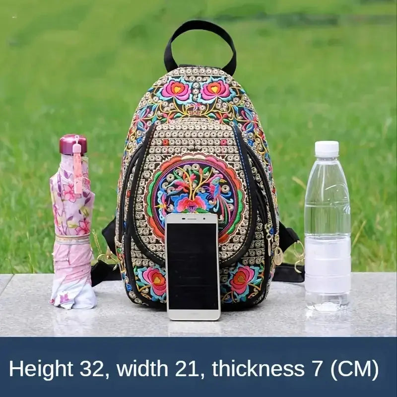 Women's Mini Embroidery Backpack, Backpack With Detachable Strap, Ethnic Style Versatile Multifunction Chest Bag Mayra and Company