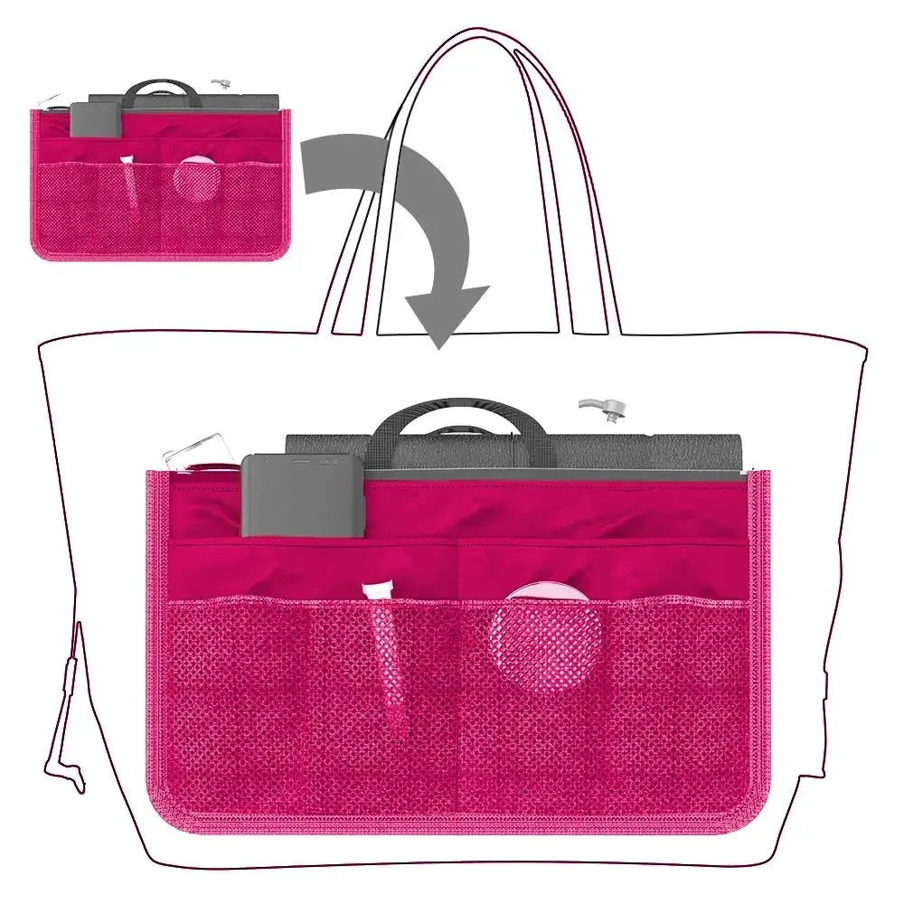 Women Cosmetic Organizer Bag Nylon Travel Insert Organizer Handbag Foldable Large Capacity Insert Bag Liner Makeup Tote Mayra and Company