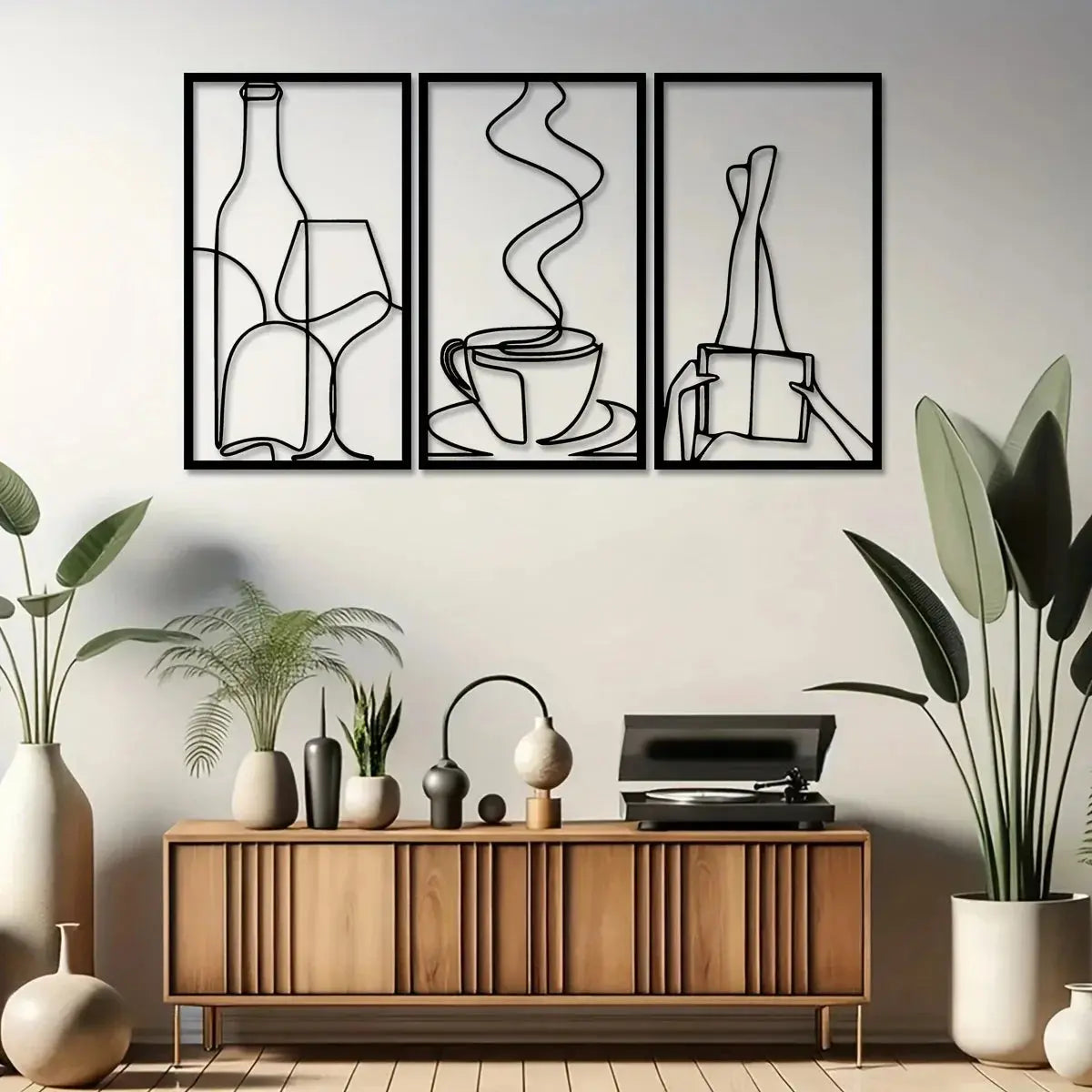 3-Piece Bookish Metal Wall Art, Minimalist Line Art for Reading & Coffee Lovers，Coffee Lover Minimalist Wall Art Mayra and Company