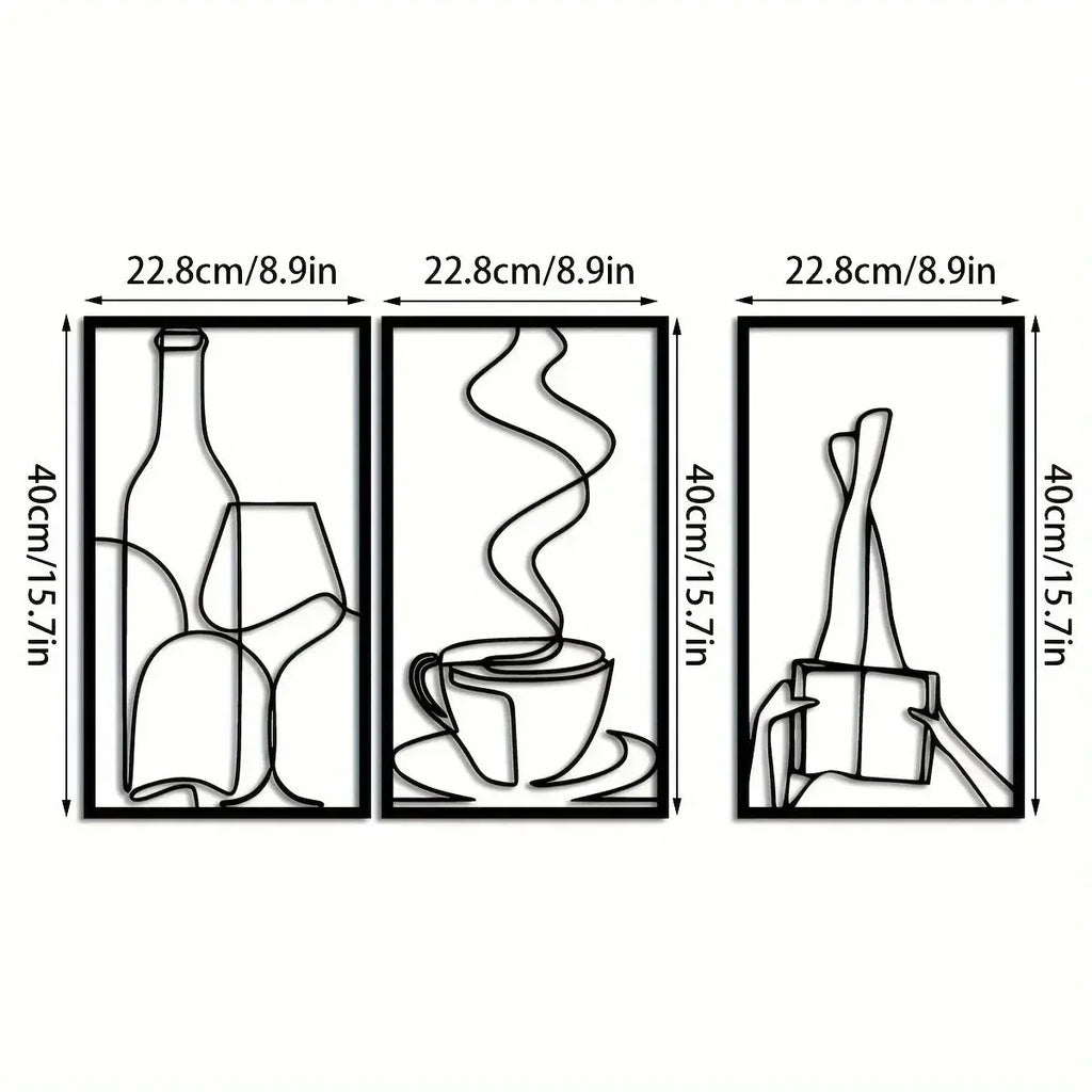 3-Piece Bookish Metal Wall Art, Minimalist Line Art for Reading & Coffee Lovers，Coffee Lover Minimalist Wall Art Mayra and Company