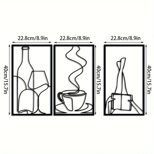 3-Piece Bookish Metal Wall Art, Minimalist Line Art for Reading & Coffee Lovers，Coffee Lover Minimalist Wall Art Mayra and Company