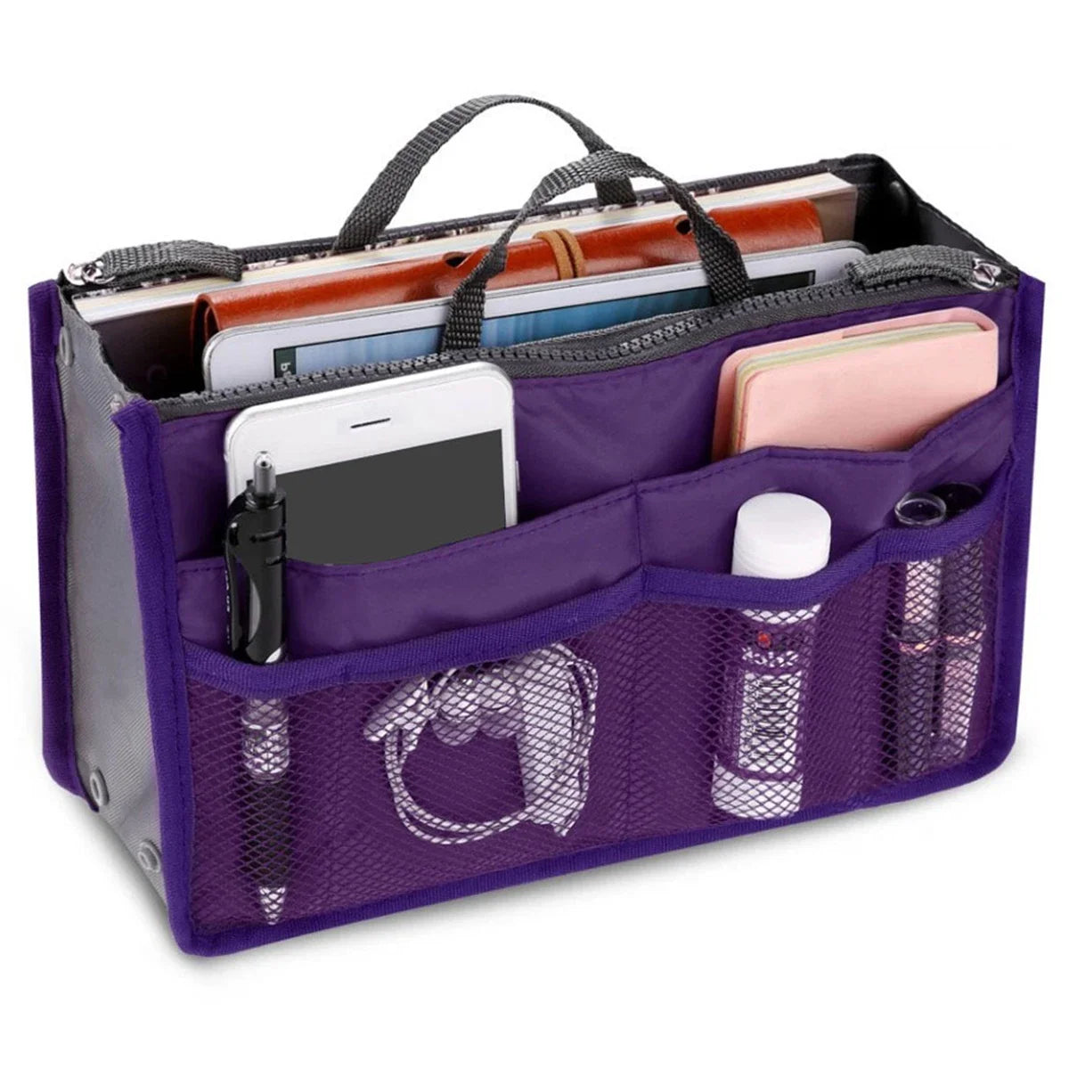 Women Cosmetic Organizer Bag Nylon Travel Insert Organizer Handbag Foldable Large Capacity Insert Bag Liner Makeup Tote Mayra and Company