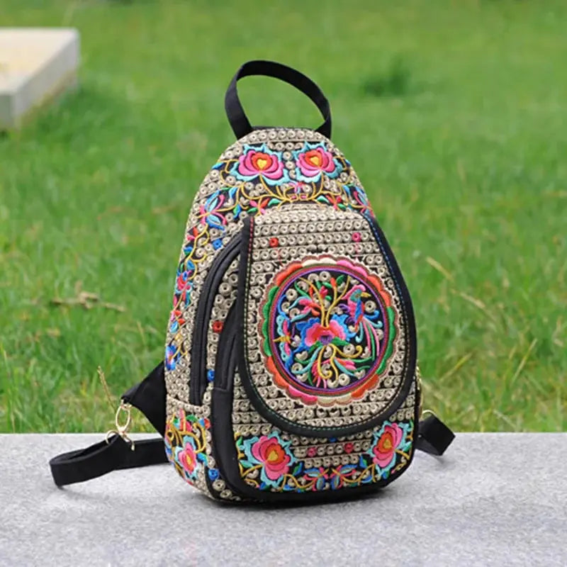 Women's Mini Embroidery Backpack, Backpack With Detachable Strap, Ethnic Style Versatile Multifunction Chest Bag Mayra and Company