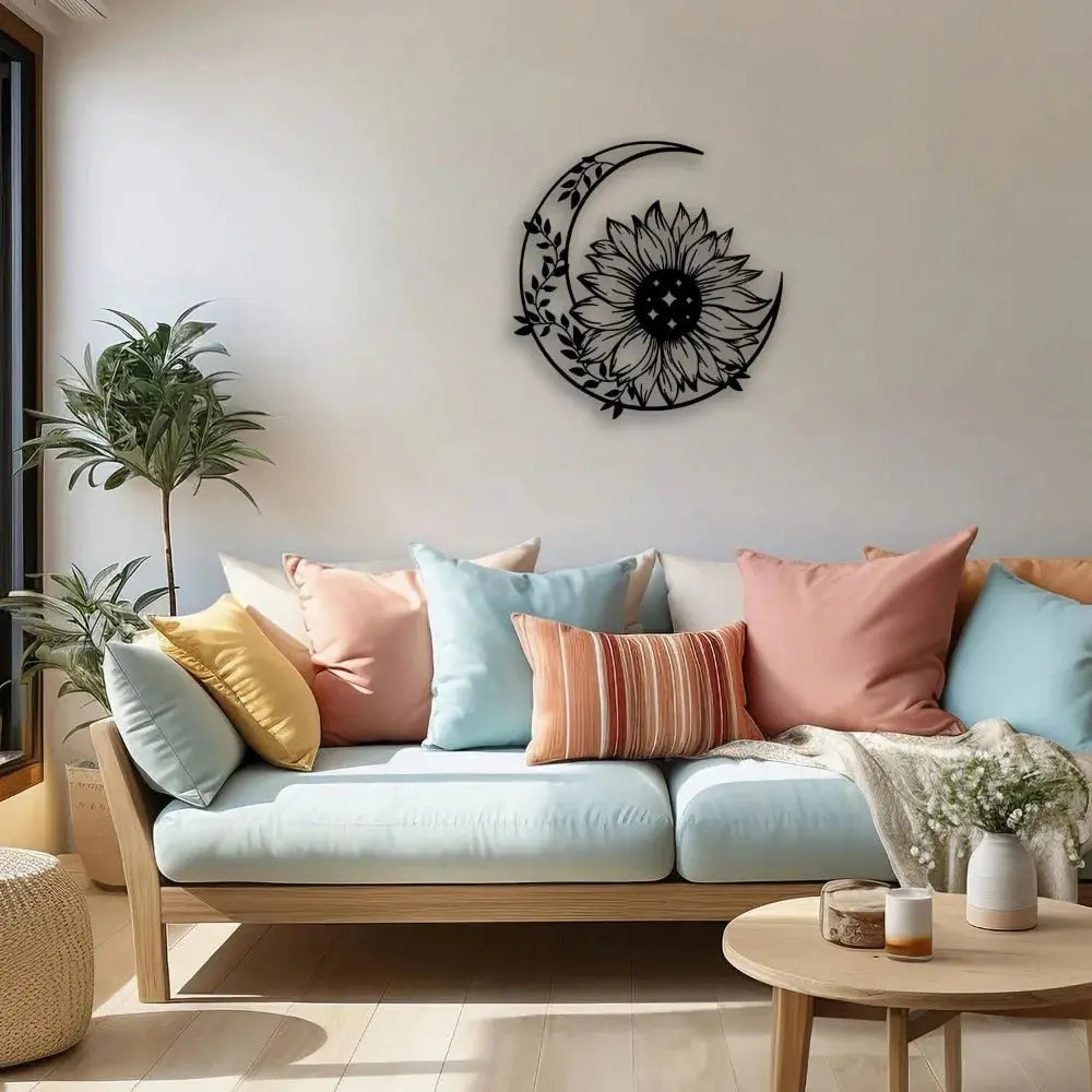 Sunflower Moon Metal Wall Art, Farmhouse Decor for Living Room Bedroom Outdoor Mayra and Company