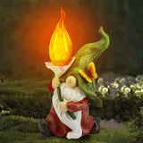 Outdoor Garden Dwarf Statue-resin Gnome Statue Lighting Wizard Solar Led Light Welcome Sign Gnome Yard Lawn Large Figurine ( 14 inches High)