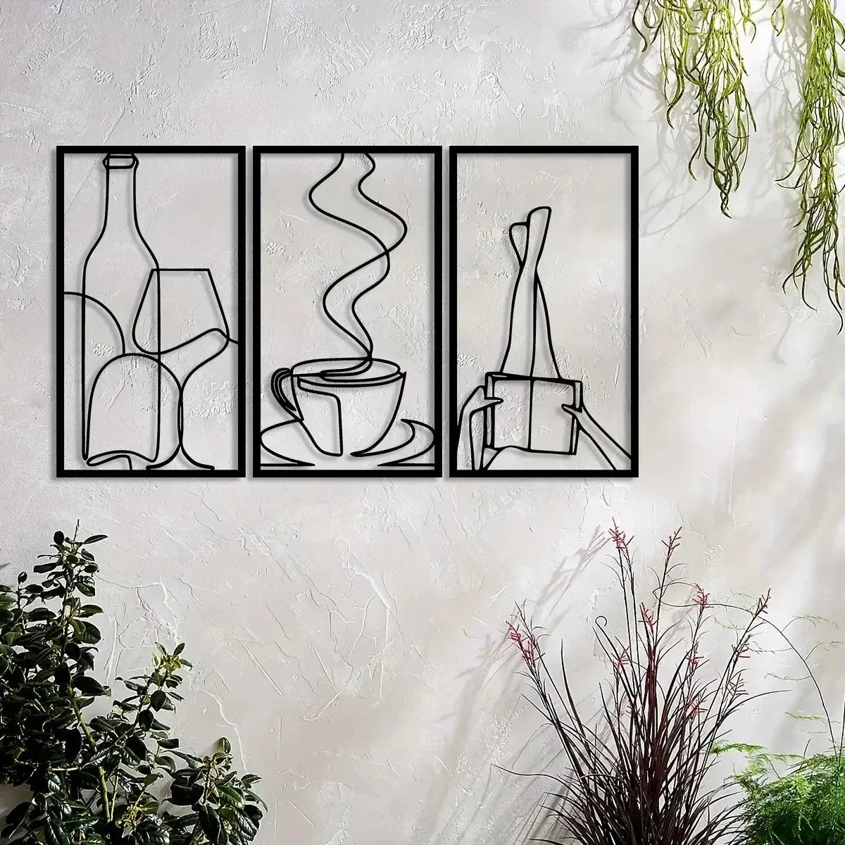 3-Piece Bookish Metal Wall Art, Minimalist Line Art for Reading & Coffee Lovers，Coffee Lover Minimalist Wall Art Mayra and Company