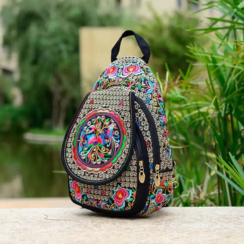 Women's Mini Embroidery Backpack, Backpack With Detachable Strap, Ethnic Style Versatile Multifunction Chest Bag Mayra and Company