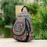 Women's Mini Embroidery Backpack, Backpack With Detachable Strap, Ethnic Style Versatile Multifunction Chest Bag