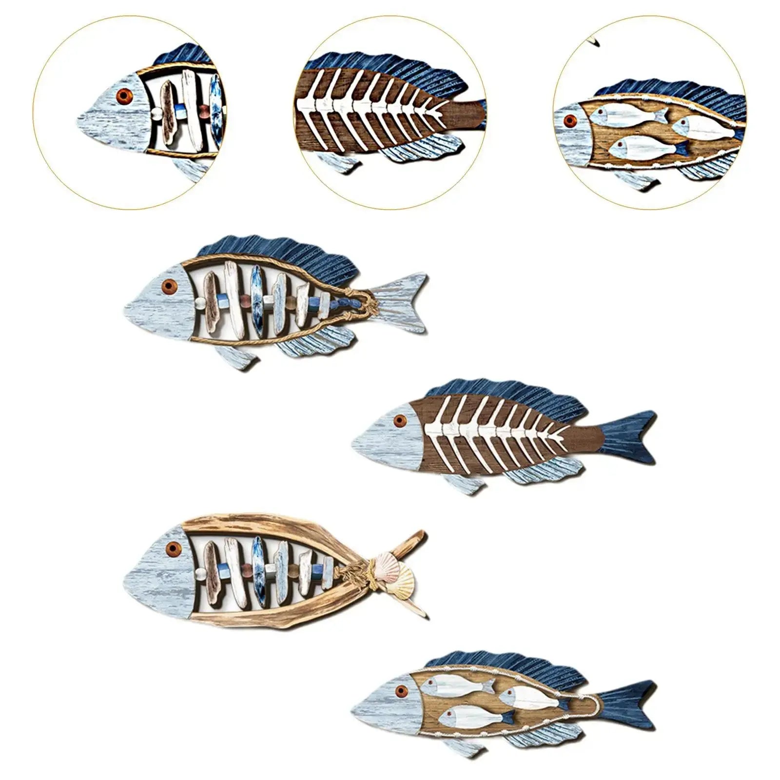 4 Pieces Fish Nautical Wall Decor Ornaments for Bathroom Indoor Lake House Wooden Fish Wall Decor Bathroom Bedroom Gifts 11” Mayra and Company
