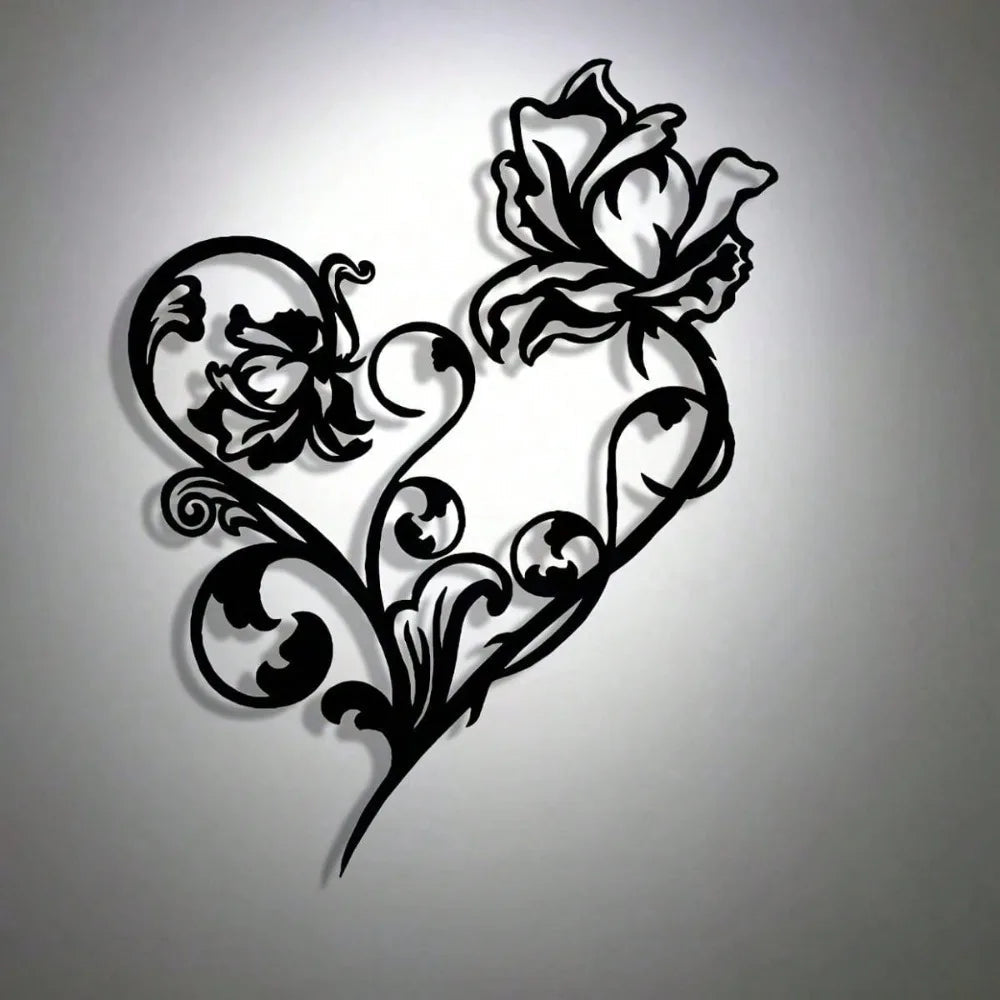 Elegant Black Metal Wall Sign - Abstract Heart Craft for Nature Lovers & Decor Enthusiasts Mayra and Company
