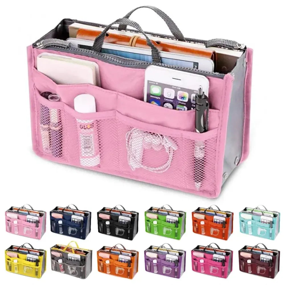 Women Cosmetic Organizer Bag Nylon Travel Insert Organizer Handbag Foldable Large Capacity Insert Bag Liner Makeup Tote Mayra and Company
