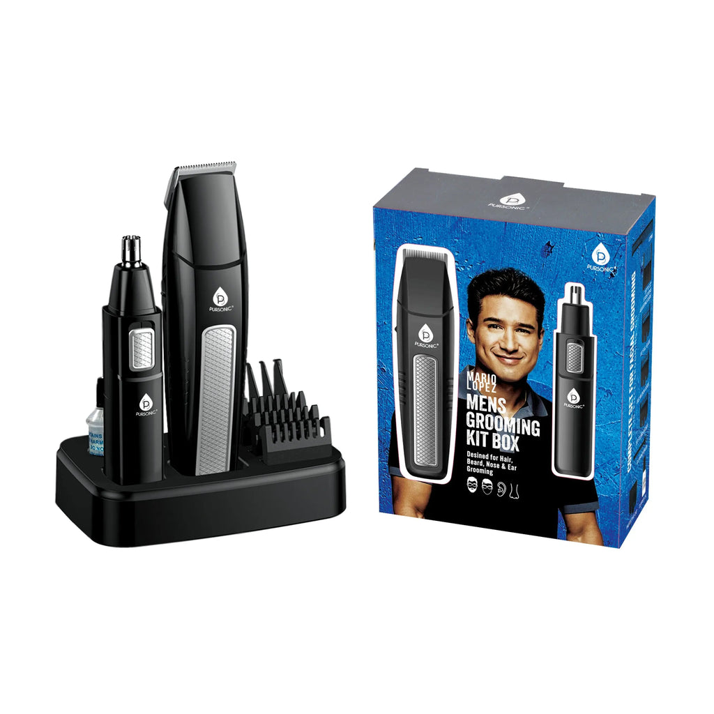 Mario Lopez Mens Grooming Kit , Designed for Hair, Beard, Nose & Ear Grooming, 10 Piece Grooming Kit Pursonic