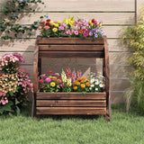 2-Tier Vertical Raised Garden Bed, Burned Finish Semi-Wheel Decorative Planter