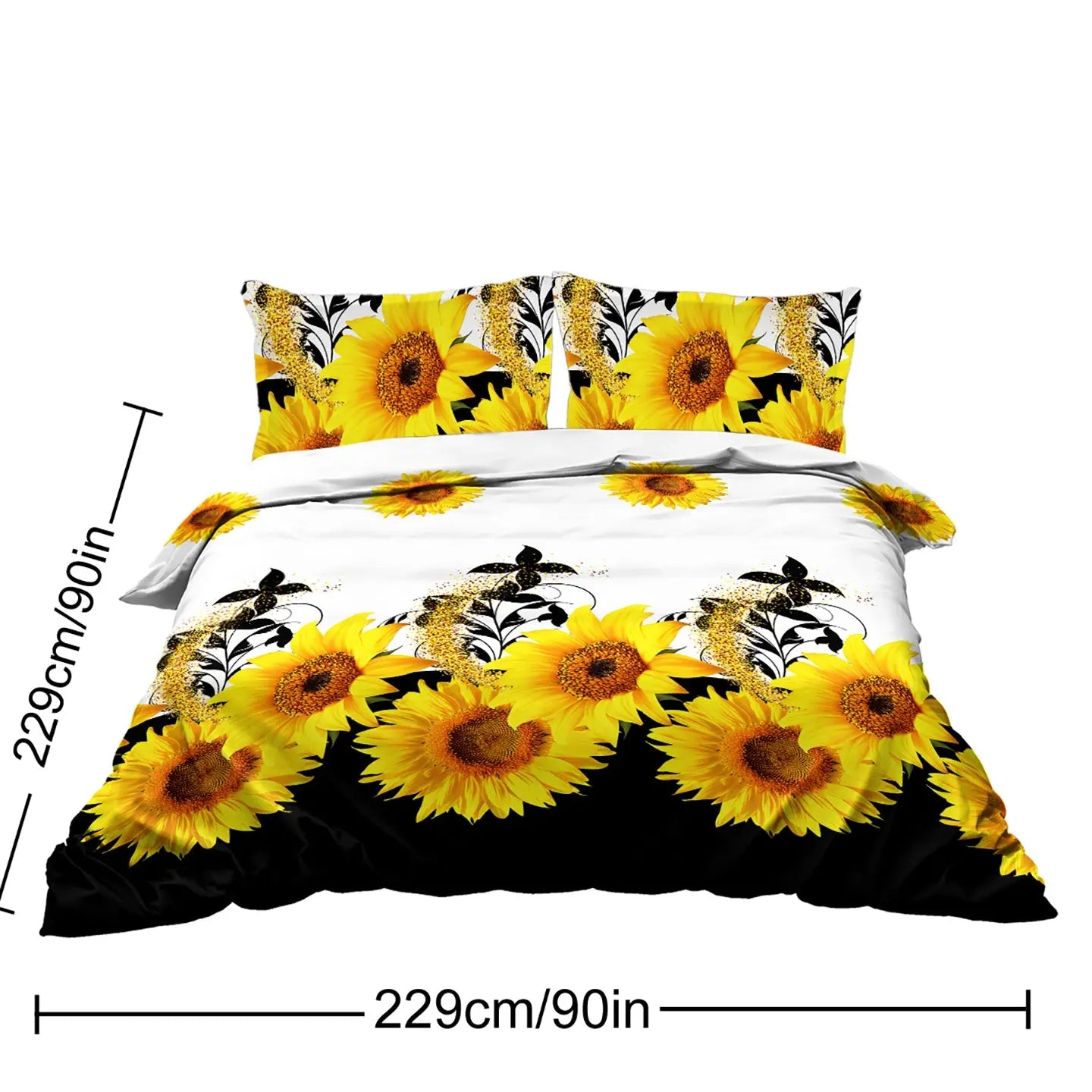 3 Pieces Black And White Background Sunflower Duvet Cover Set Yellow Flower Polyester Bedding Set For Adults Bedroom Decor Twin Full Queen King Size Mayra and Company