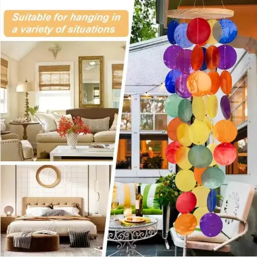 Wind Chimes For Outside Handcrafted Rainbow Capiz Shells  Coastal Style Decor For IndoorOutdoor Garden Decor Mayra and Company