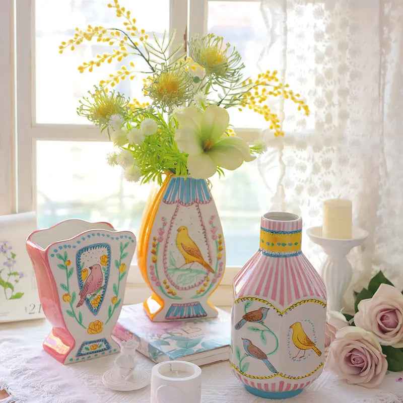 Nightingale Bird Ceramic Vase             high-end home flower vase, living room decoration