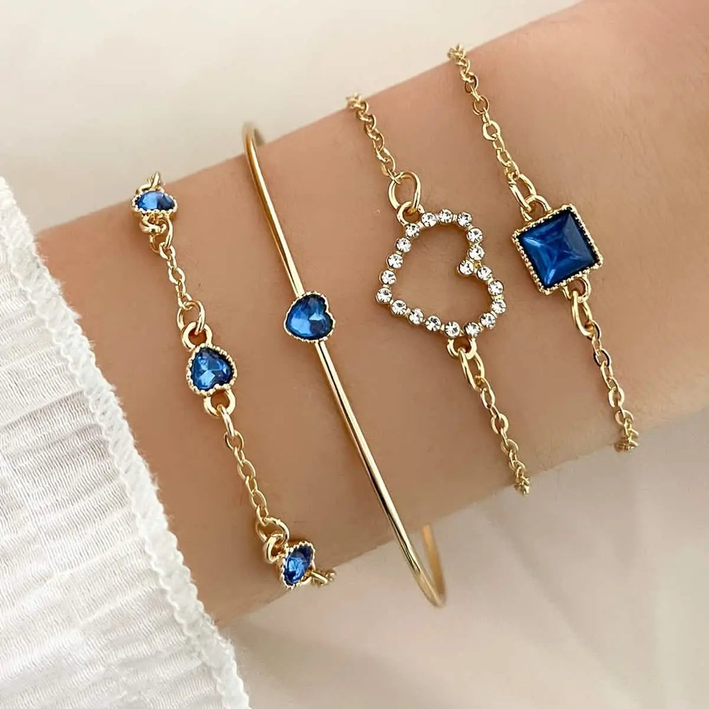 4pcs Rhinestone Alloy Bracelet Set – Minimalist Heart & Square Design DailySale
