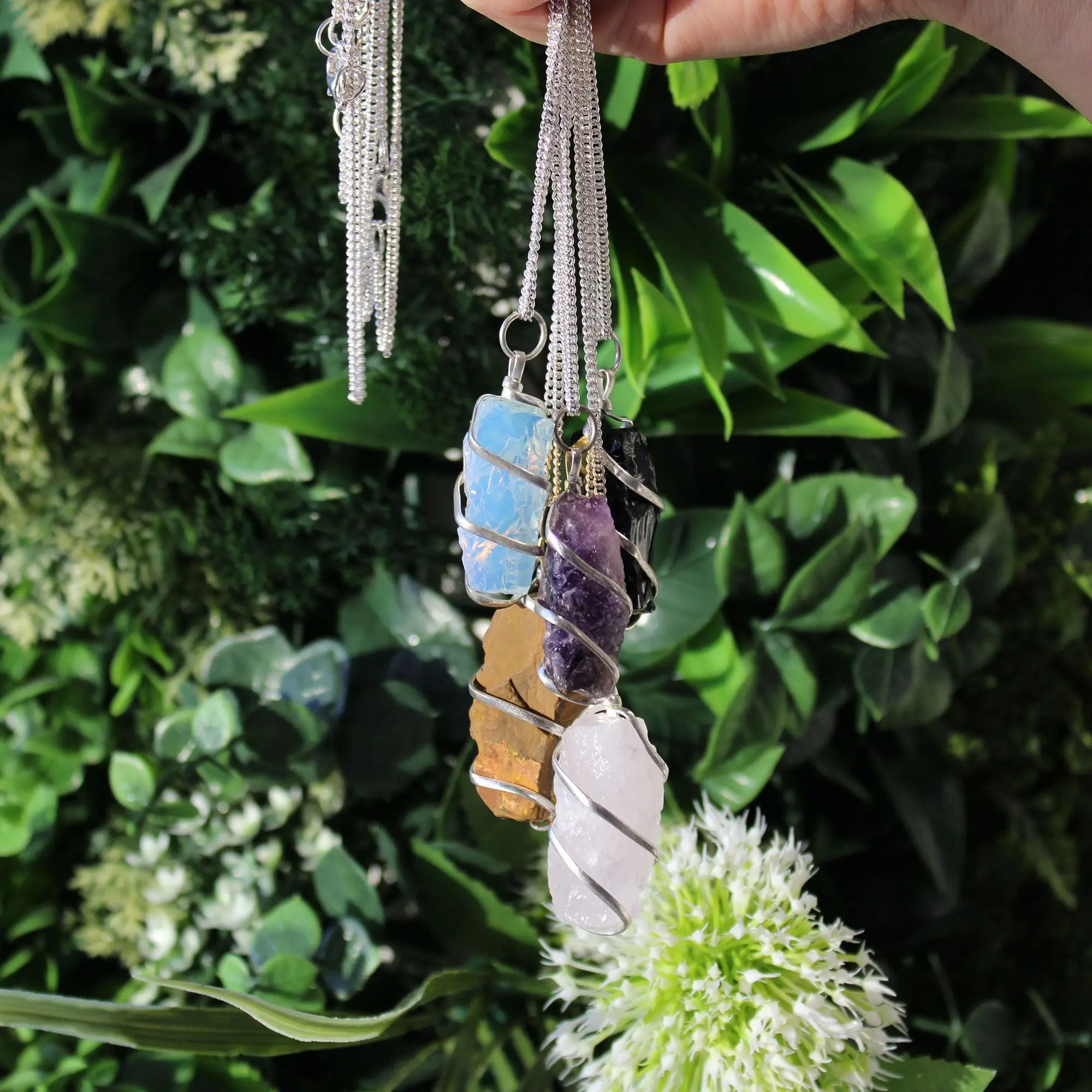 Spiral Wrapped Gem Necklace-Raw Opalite AWArtisan Dropship