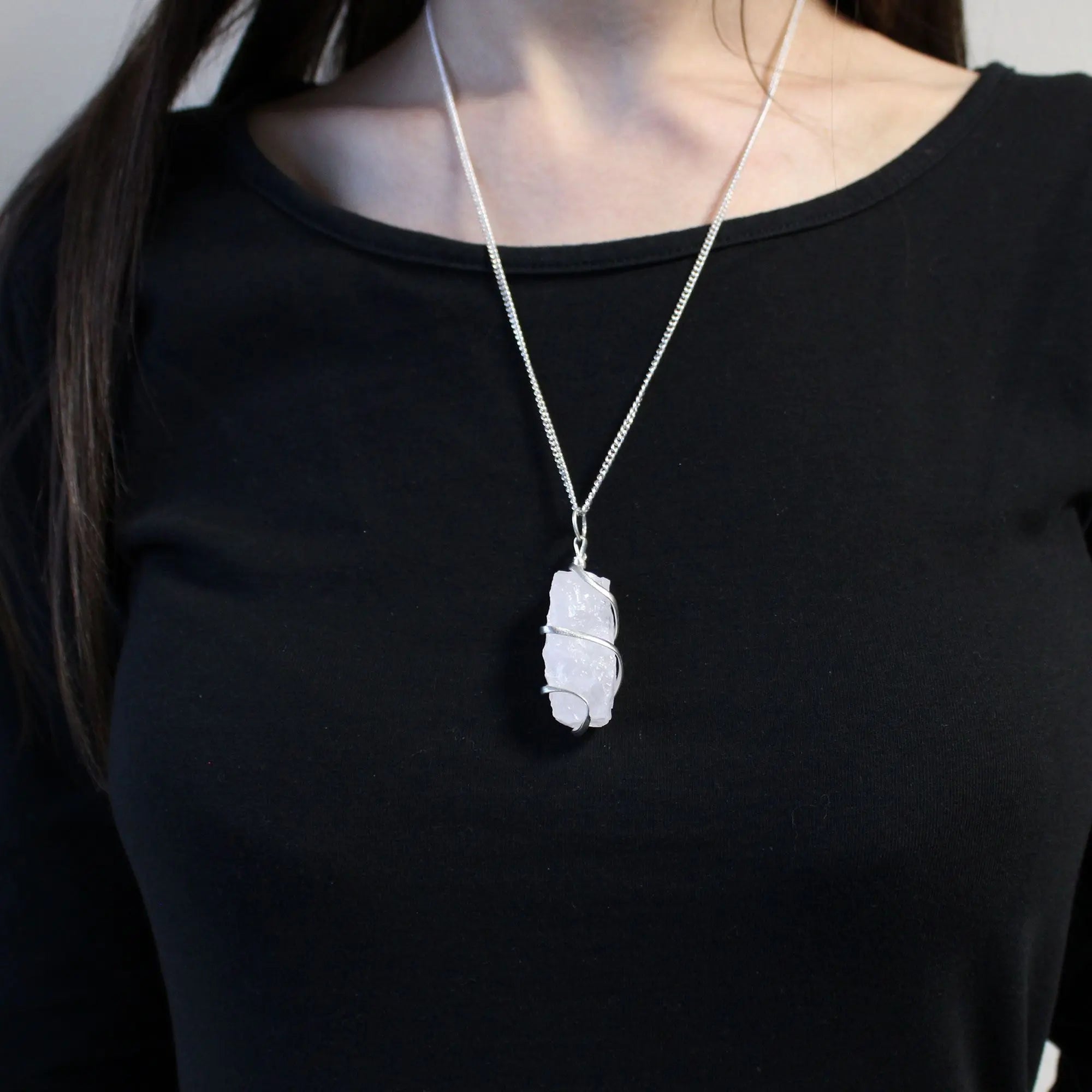 Spiral Wrapped Gem Necklace-Raw Opalite AWArtisan Dropship