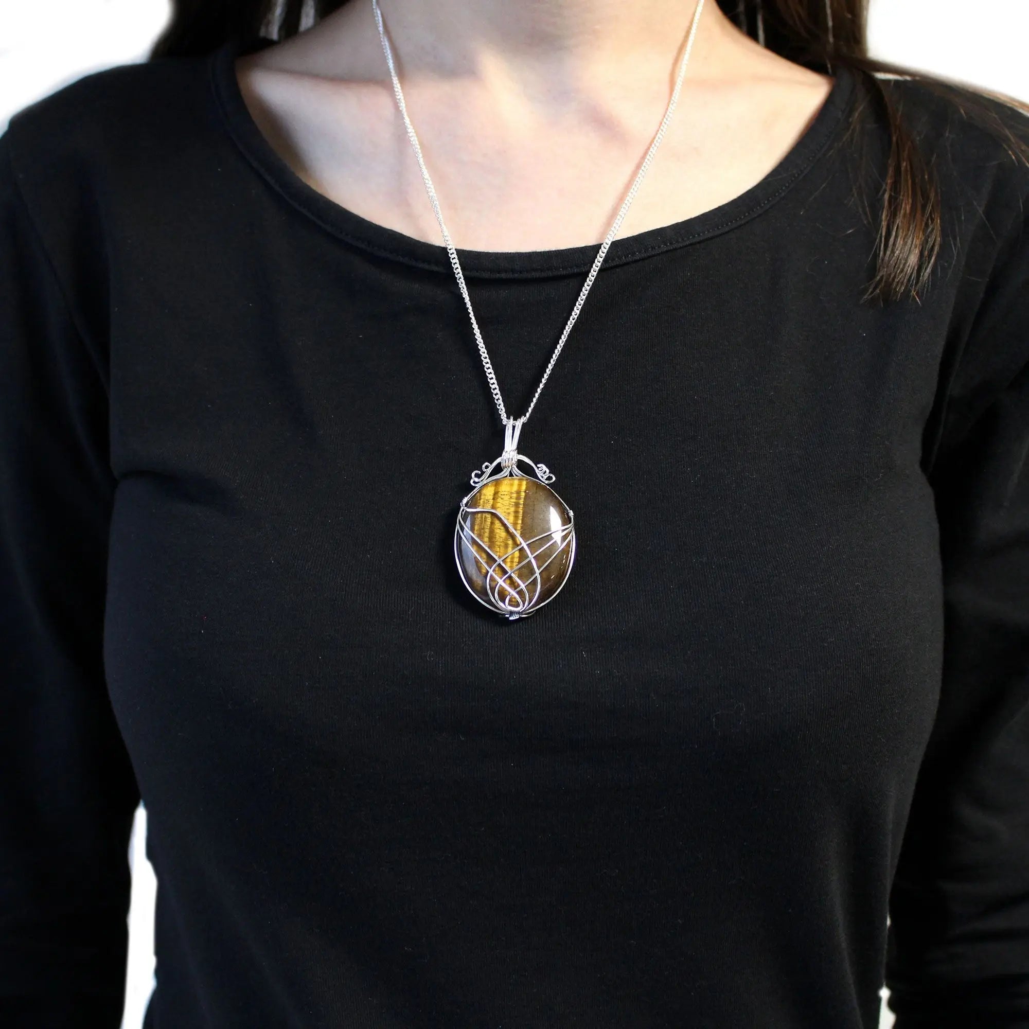 Cascading Wrapped Gemstone Necklace- Raw Tiger’s Eye AWArtisan Dropship