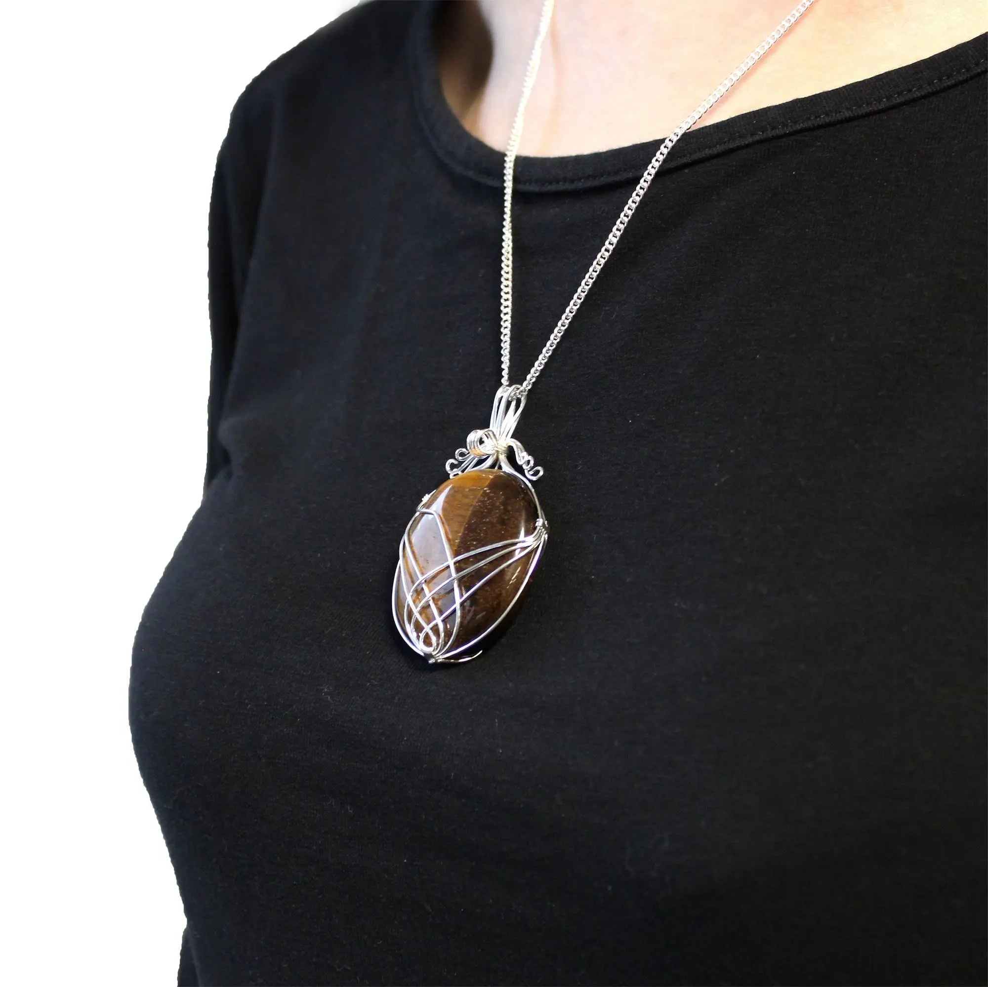 Cascading Wrapped Gemstone Necklace- Raw Tiger’s Eye AWArtisan Dropship