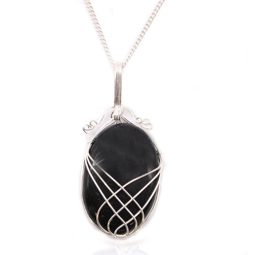 1X Cascade Wrapped Gemstone Necklace- Raw Black Onyx AWArtisan Dropship