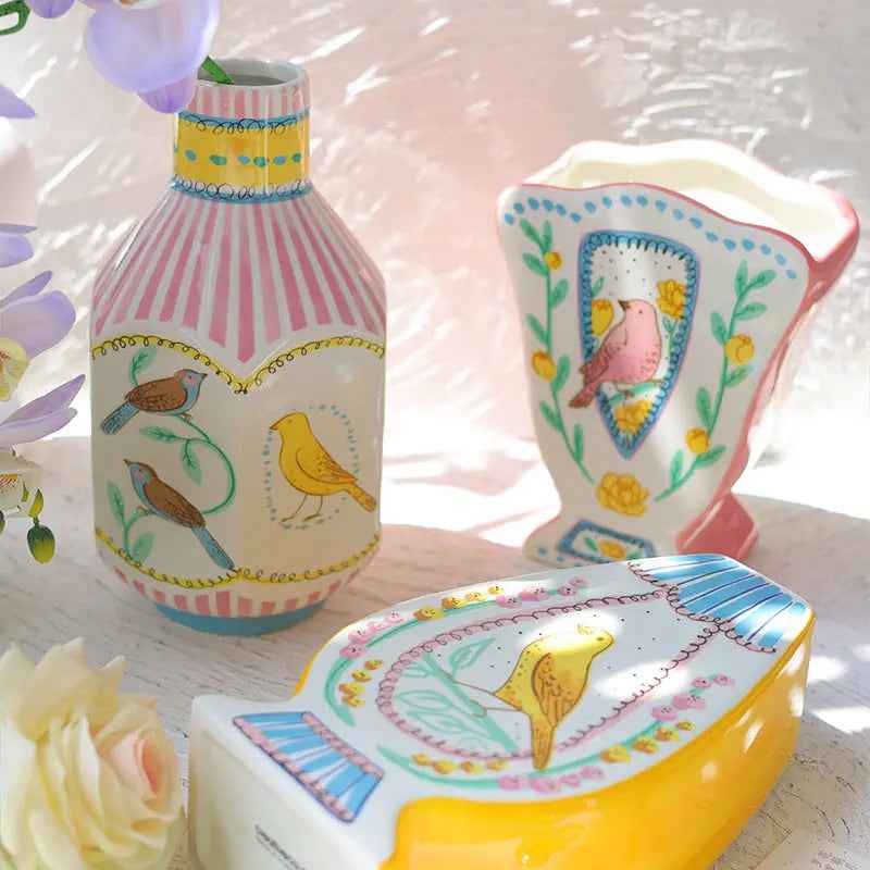 Nightingale Bird Ceramic Vase             high-end home flower vase, living room decoration