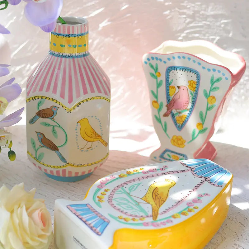 Nightingale Bird Ceramic Vase             high-end home flower vase, living room decoration Hypersku