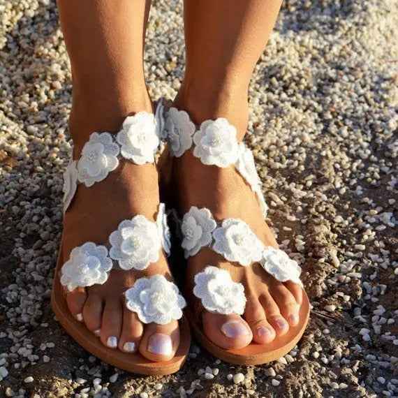 Summer flip-toe flat floral Bohemian women's sandals